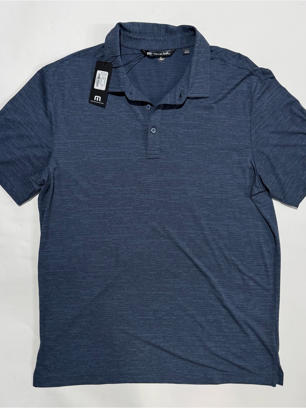 NWT Travis Mathew Men's Crestview Polo L in vintage indigo heather blue Golf